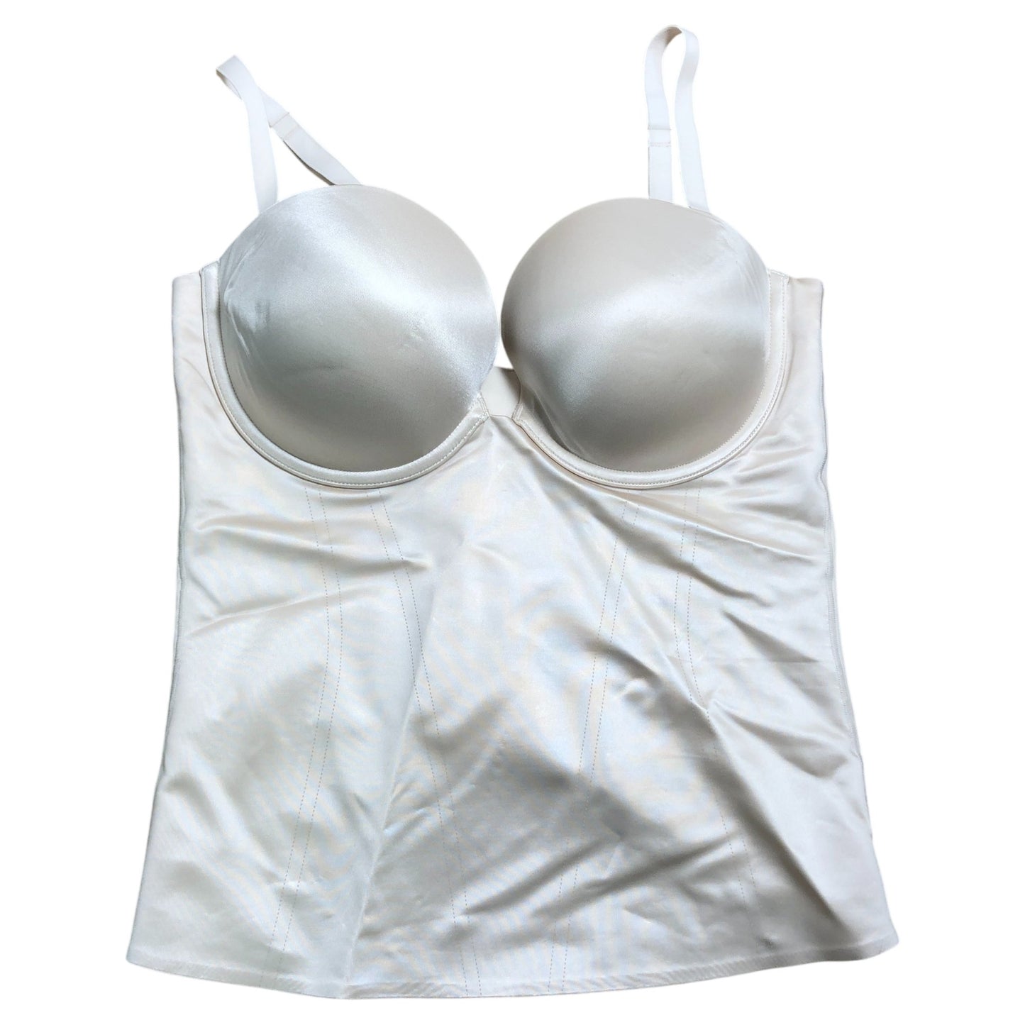 Women's Basque Corset UK34D Satin Cream Full Cups Adjustable Straps