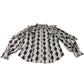 Branded Beige Abstract Print Ruffle Blouse - Size 8