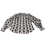 Branded Beige Abstract Print Ruffle Blouse - Size 8