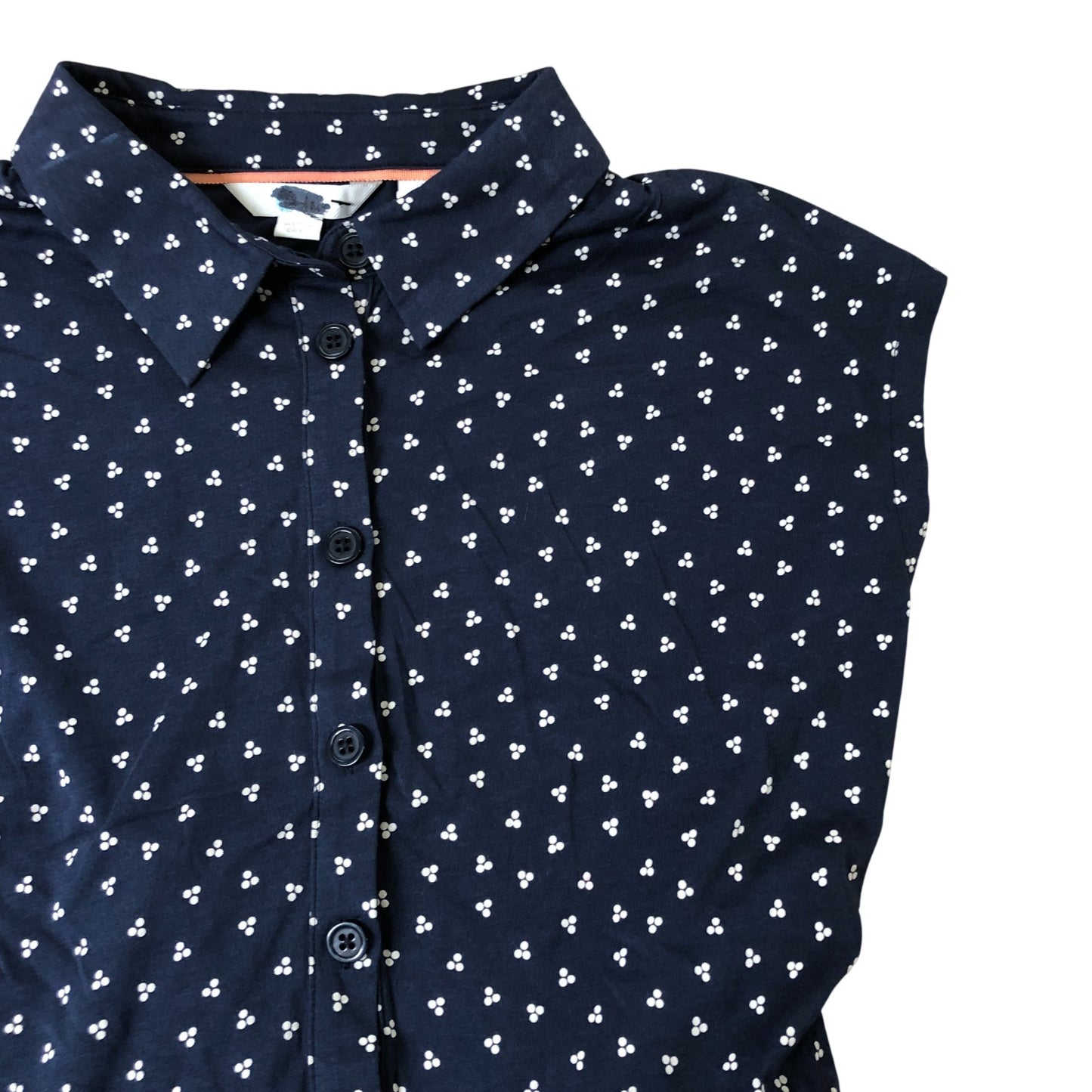 Women's Navy Blue Midi Dress Short Sleeve Button Up UK12