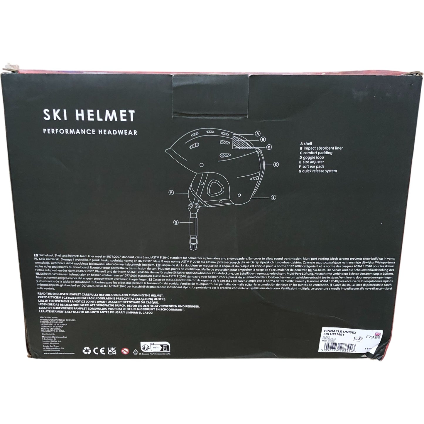 Mountain Warehouse Pinnacle Ski Helmet Unisex Size S Black Safety Gear