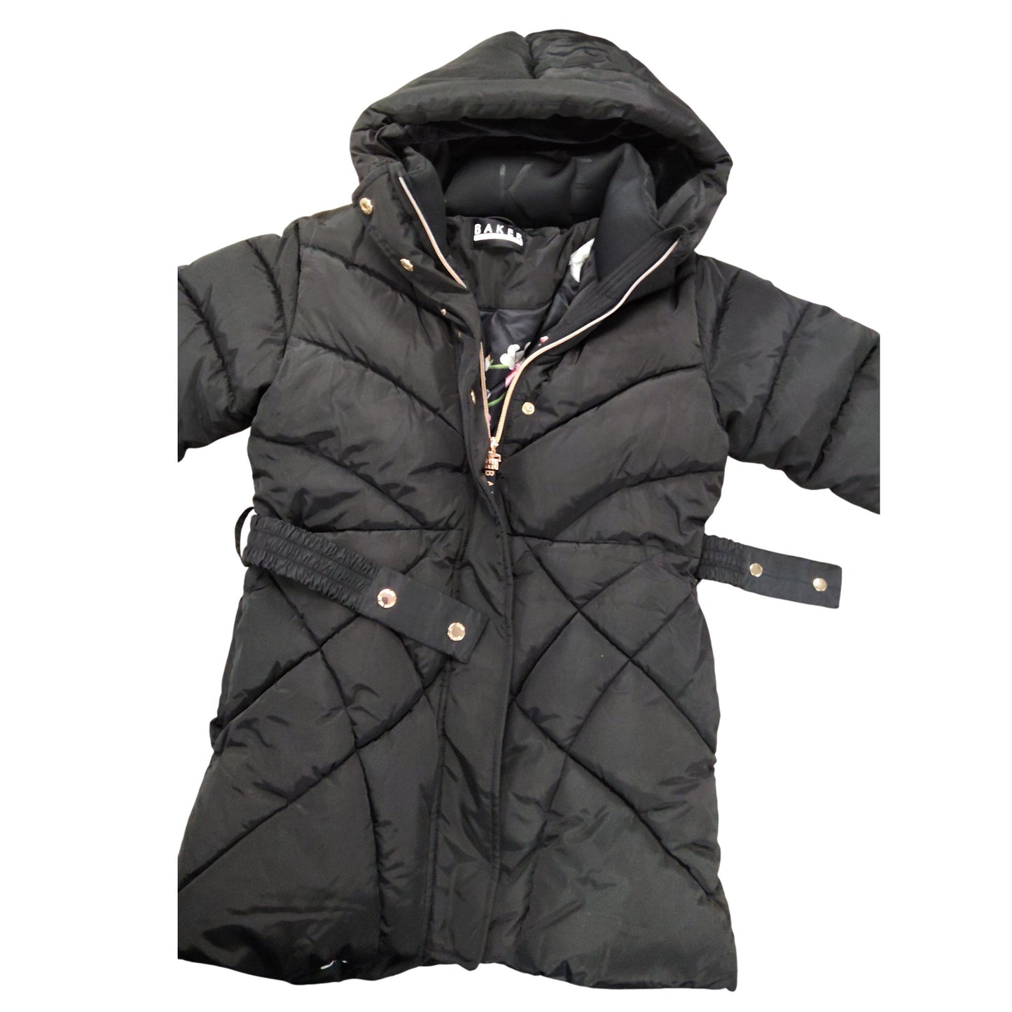 Baker By Ted Baker Girls Black Quilted Coat Size 10 Years Hooded Outerwear
