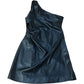 River Island One Shoulder Faux Leather Black Mini Dress Size 12