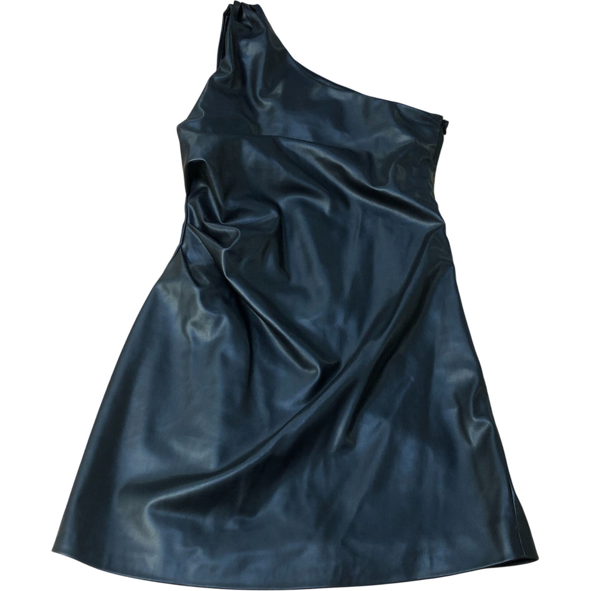 River Island One Shoulder Faux Leather Black Mini Dress Size 12
