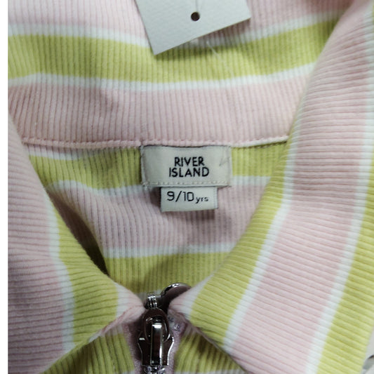 River Island Girls Sleeveless Polo Top 9 10 Years Pink Yellow Striped
