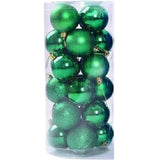 Green Christmas Baubles Mini Set Glitter Gloss Finish 24 Pieces