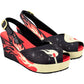 Hot Chocolate Design Women's Slingback Wedge Heels UK3.5 Black Red Flame Print