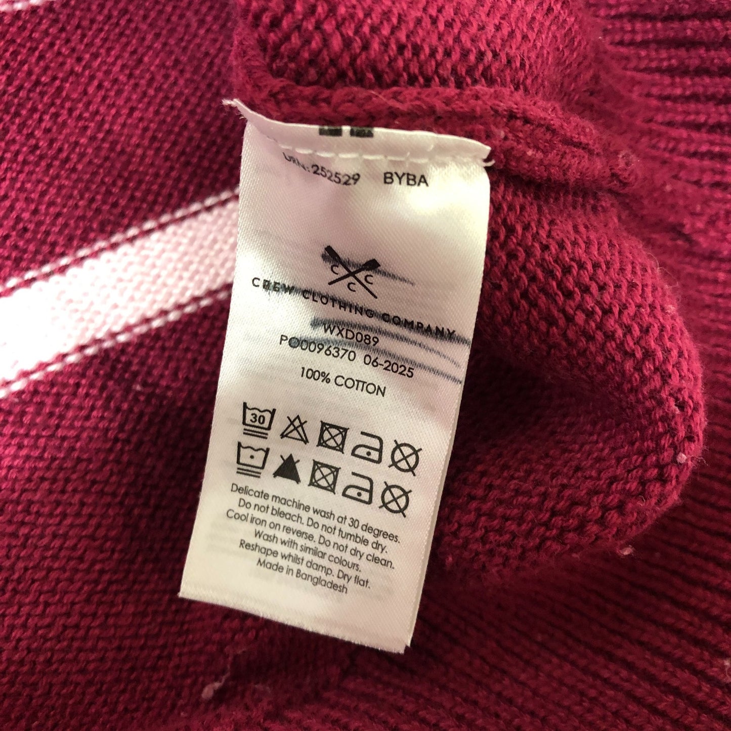 Crew Clothing Company Striped Sweater Size 14 Women's Burgundy Cotton Knit