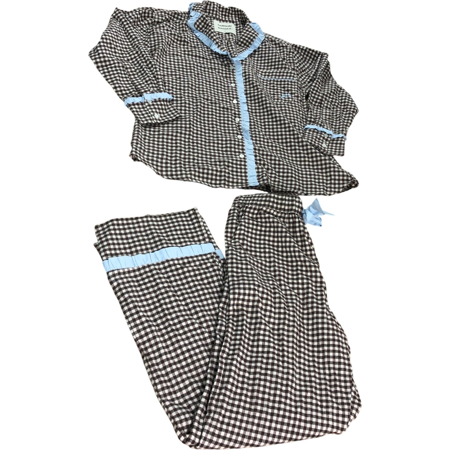 DAMSON MADDER Size 8 Women's Brown Check Nightwear Pajamas Set Cotton