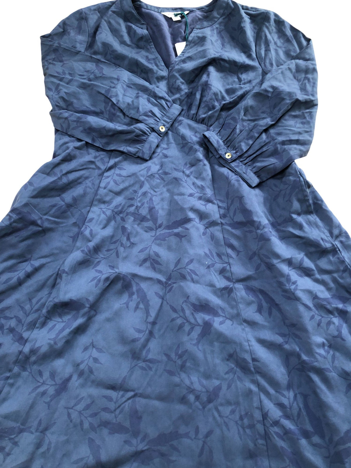 Long Sleeve Dress UK14 Women's Navy Floral Pattern Lattice Design