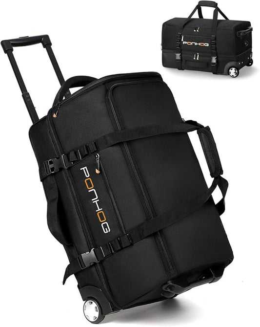 PONHOG 21 Inch Wheeled Duffel Bag Black Portable Lightweight Travel Holdall