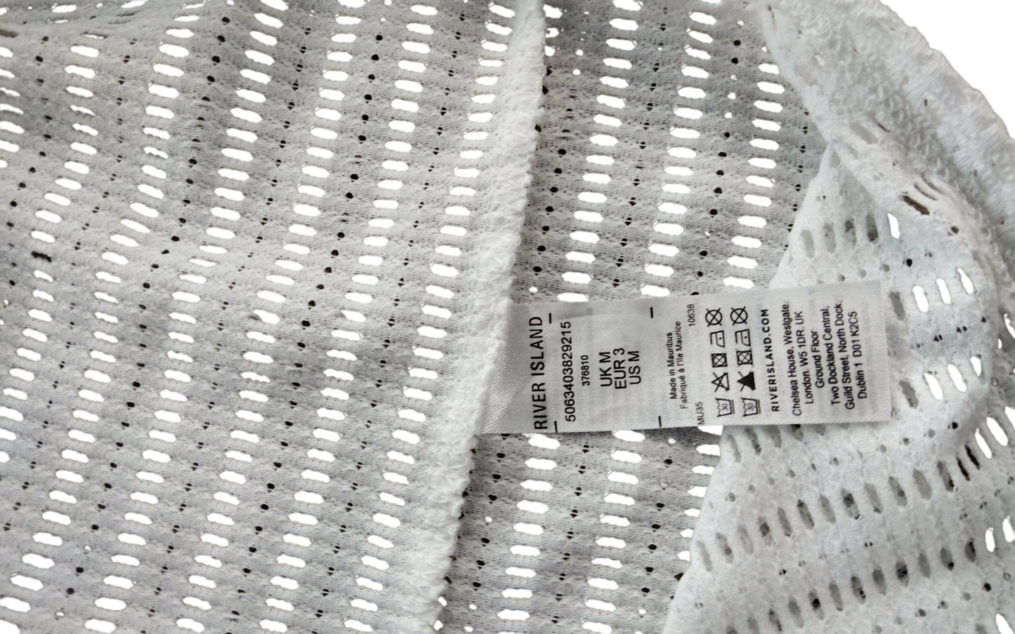 River Island White Mesh Casual T-Shirt UK M Men's Short Sleeve Top