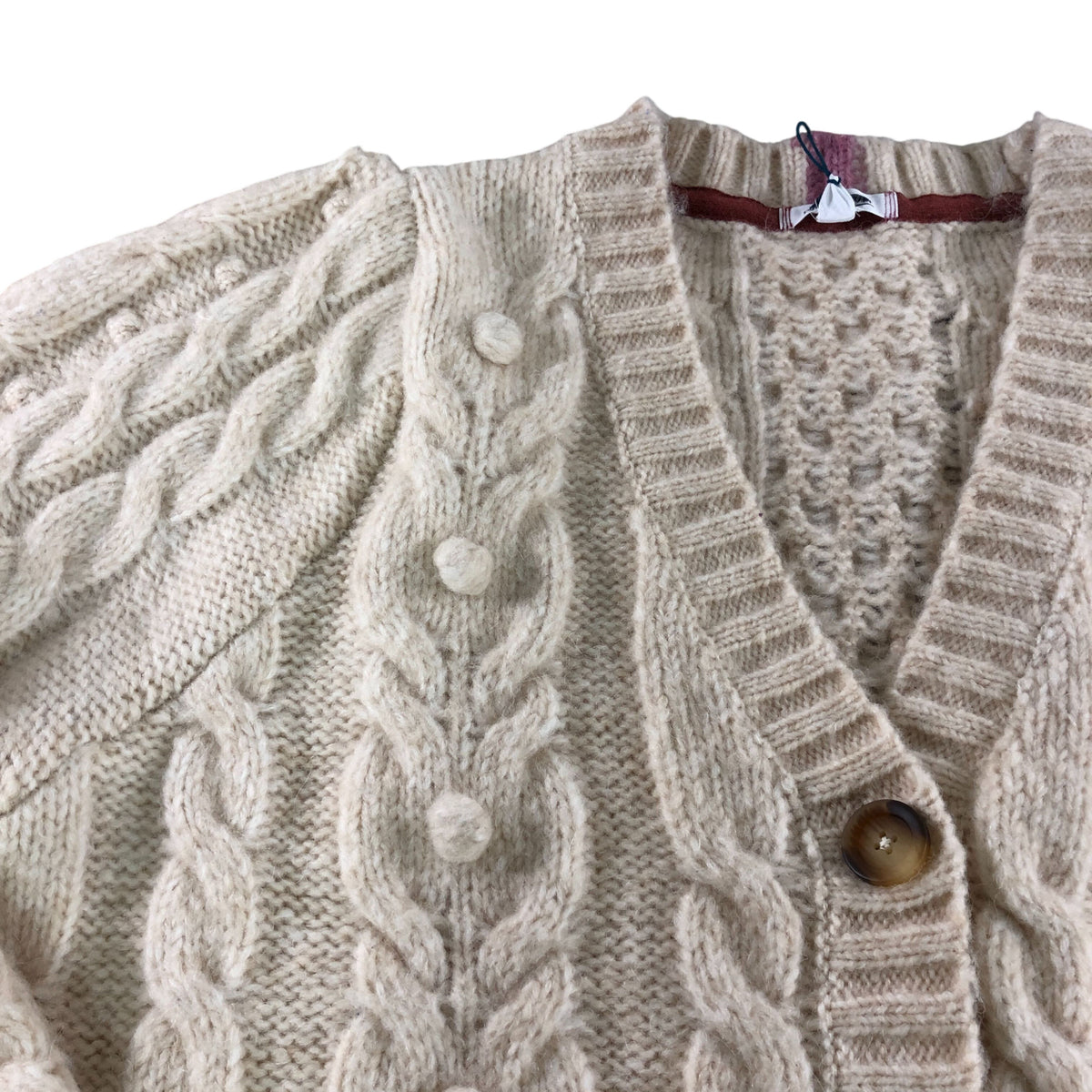 Cable Cardigan UK20 Women's Chunky Knit Cream V Neck Sweater