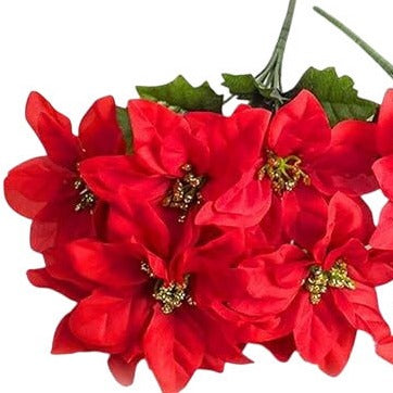 Red Poinsettia Artificial Flowers - 6 Pieces