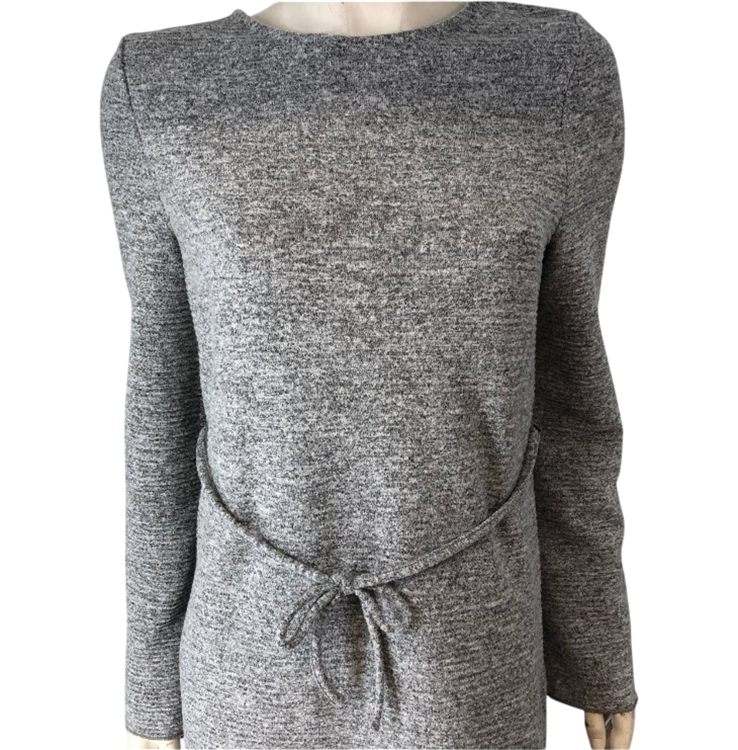 Casual Dress Grey Long Sleeve Relaxed Fit Women's Belted Midi Dress Size 8