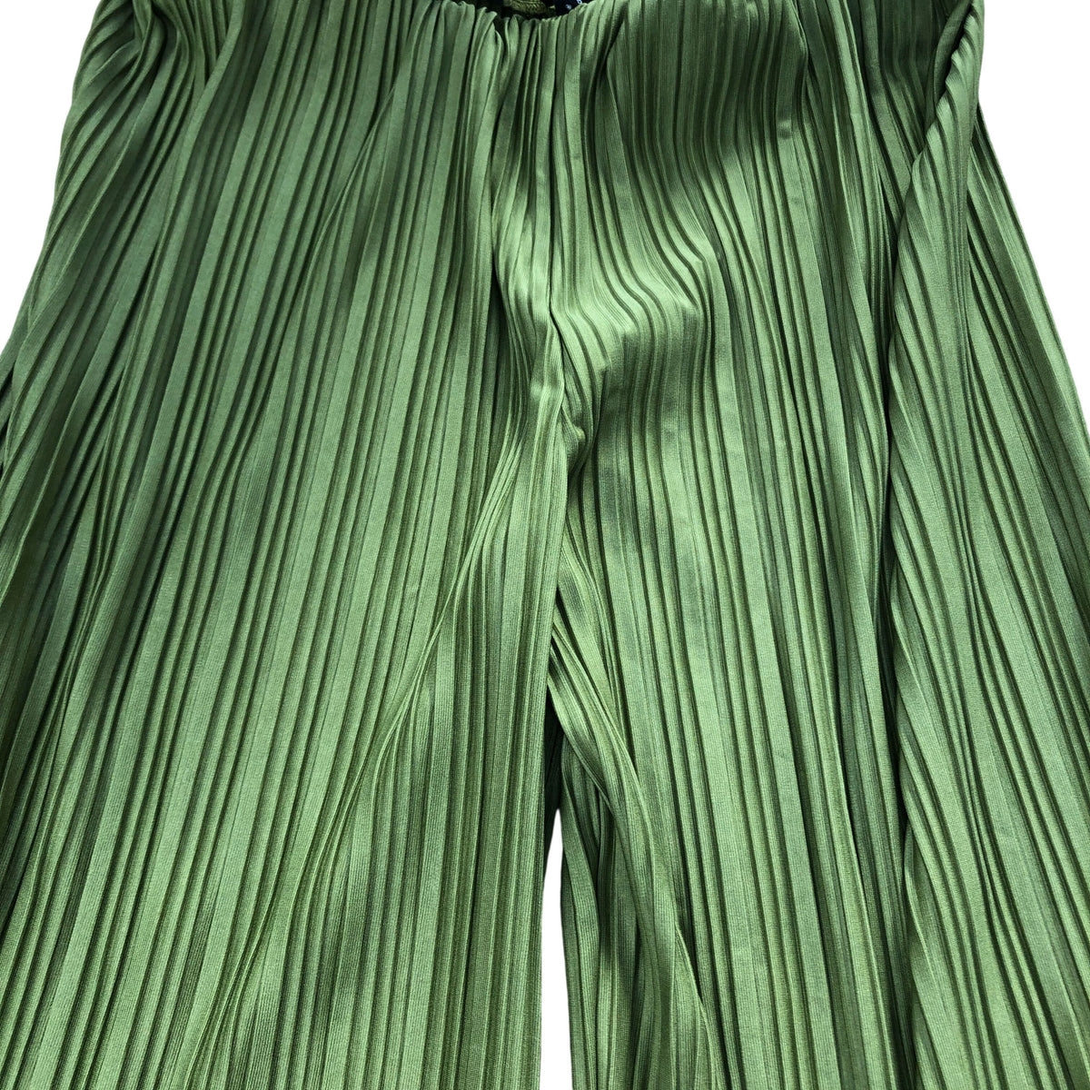 River Island Green Pleated Trousers UK12 Women's Wide Leg Lightweight Polyester