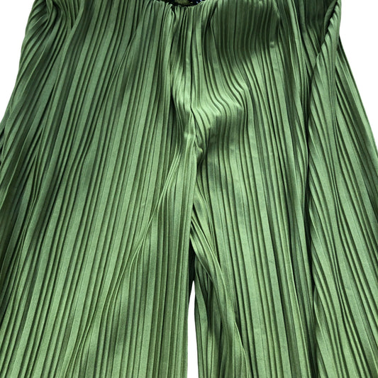 River Island Green Pleated Trousers UK12 Women's Wide Leg Lightweight Polyester