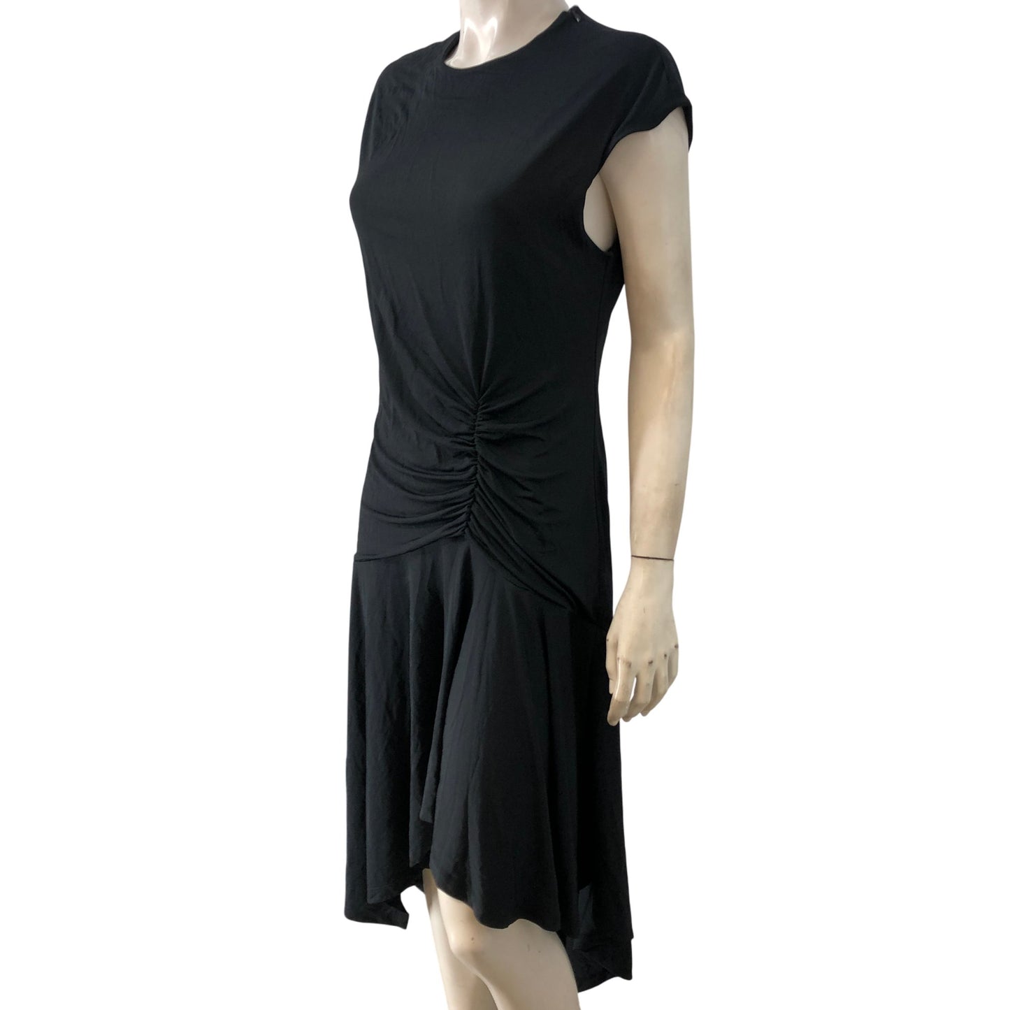 All Saints Dress UK10 Women's Black Cap Sleeve Asymmetrical Hem Midi