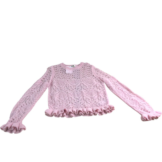 Knit Sweater UK Medium Women's Pink Lace Finish Cropped Sleeve Jumper