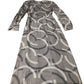 Dress Women's Grey Long Sleeve Patterned Maxi V Neck UK6