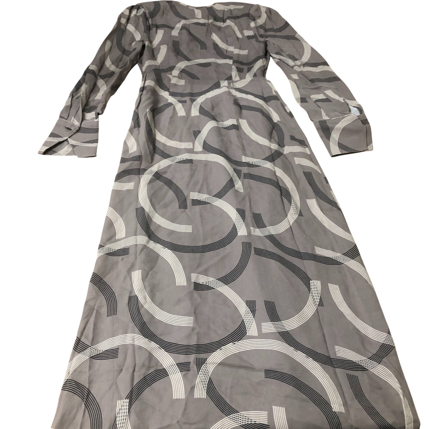 Dress Women's Grey Long Sleeve Patterned Maxi V Neck UK6