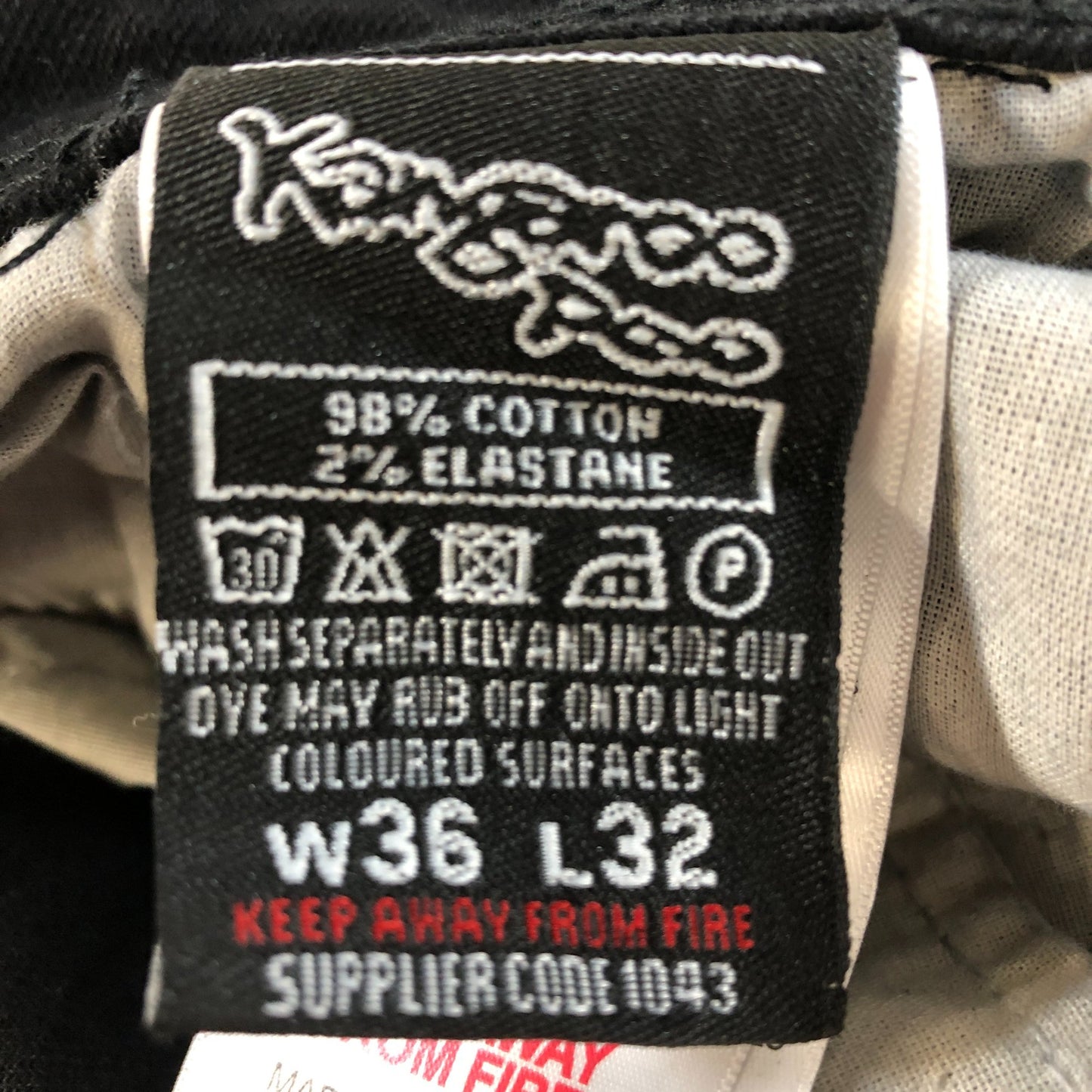 Kangaroo Poo W36 L32 Men's Black Slim Fit Jeans 98 Cotton 2 Elastane