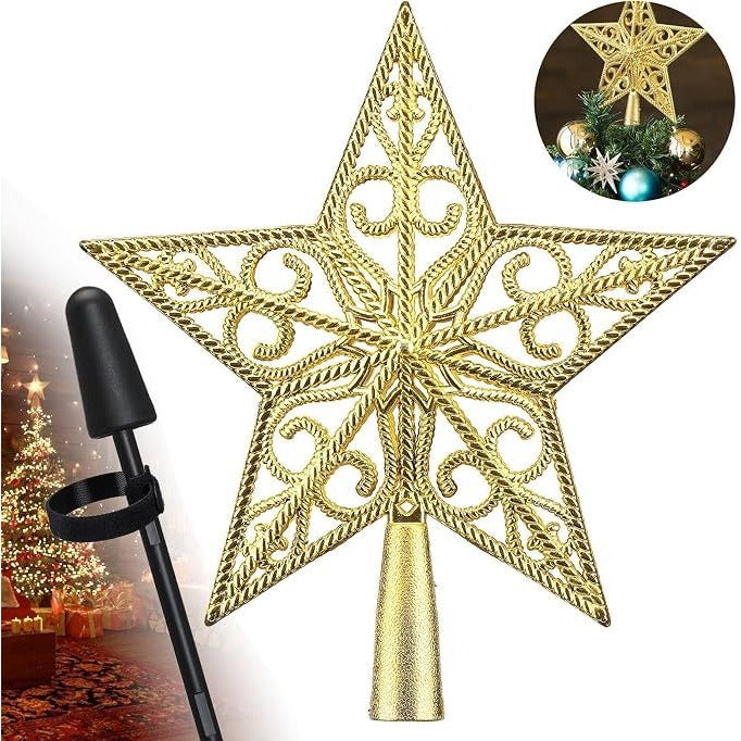 Christmas Tree Topper Gold Floral Star With Stabiliser 8"
