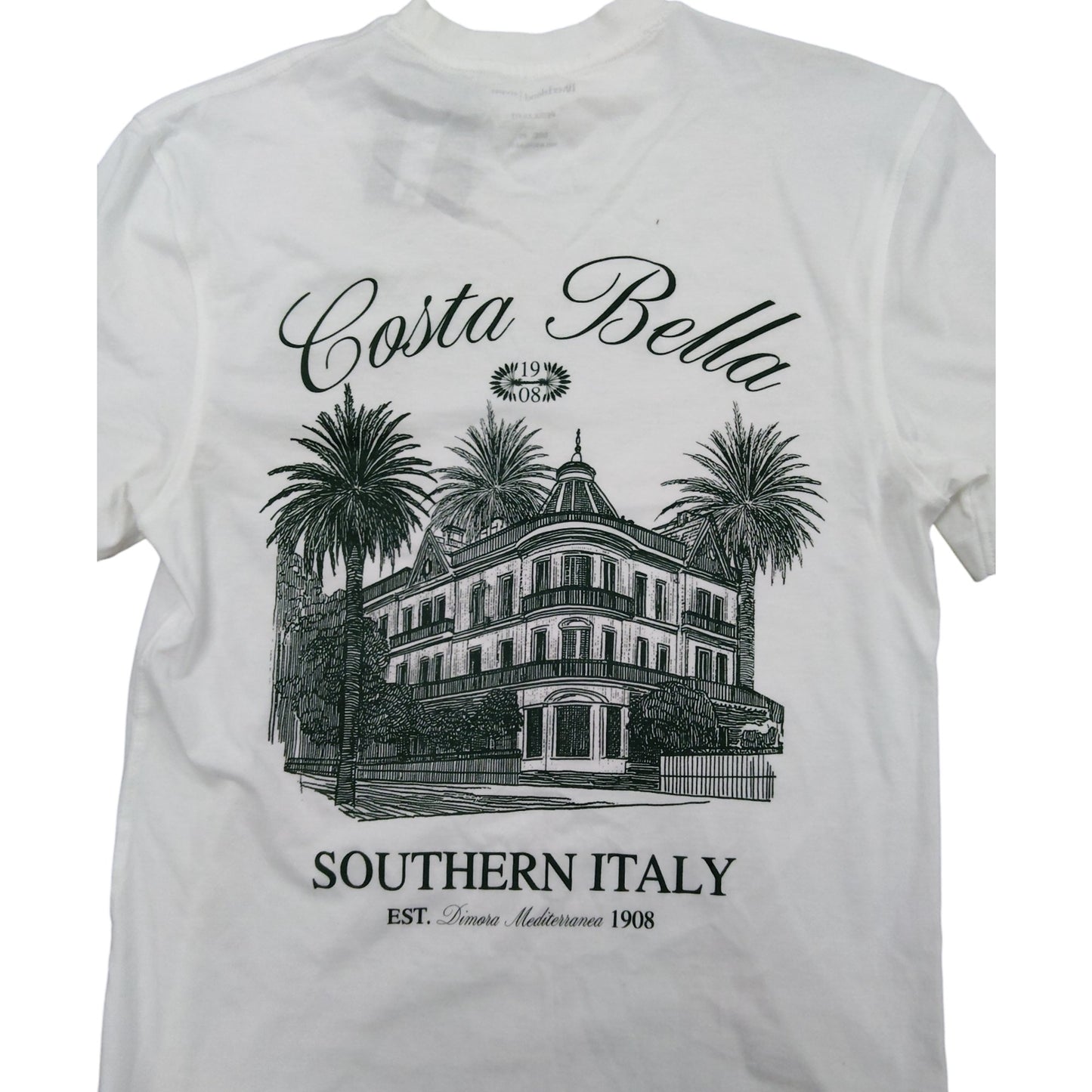 River Island Costa Bella Italy T-Shirt Men's New White Cotton Graphic Tee XS