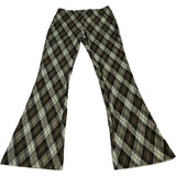 Flared Trousers Women Size Small Plaid Pattern Brown