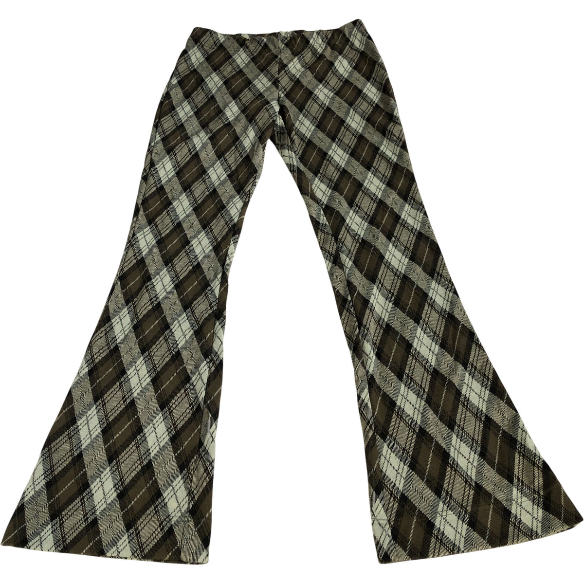 Flared Trousers Women Size XS Plaid Pattern Brown