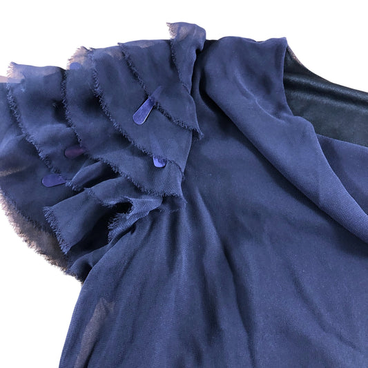 Roman UK 14 Women's Navy Blue Sheer Ruffle Sleeve Blouse Top New With Tags