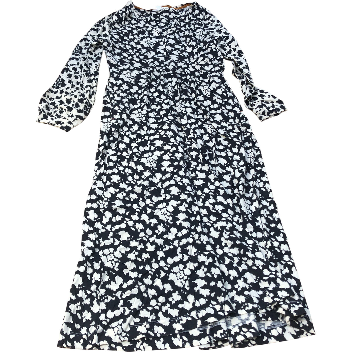 Floral Print Midi Dress UK10 Women's Long Sleeve Black White