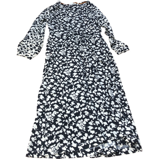 Floral Print Midi Dress UK10 Women's Long Sleeve Black White