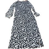 Floral Print Midi Dress UK10 Women's Long Sleeve Black White