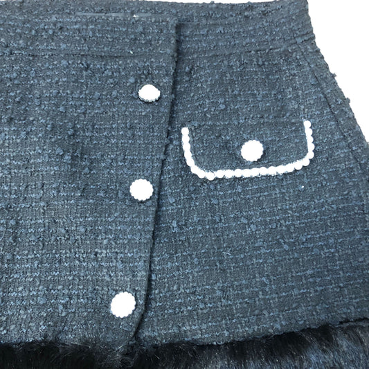 River Island Chic Black Skirt UK Size 16 Women's Faux Fur Trimmed Stylish Design
