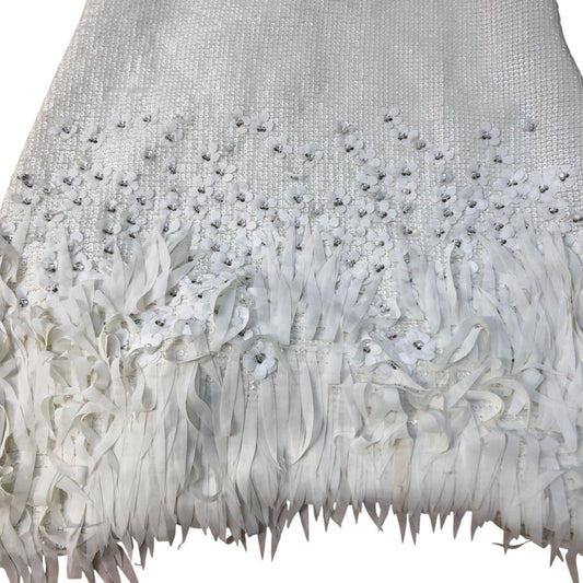 Magnolia White Sequin Dress Embellished V Neck Dress With Feathers Size M