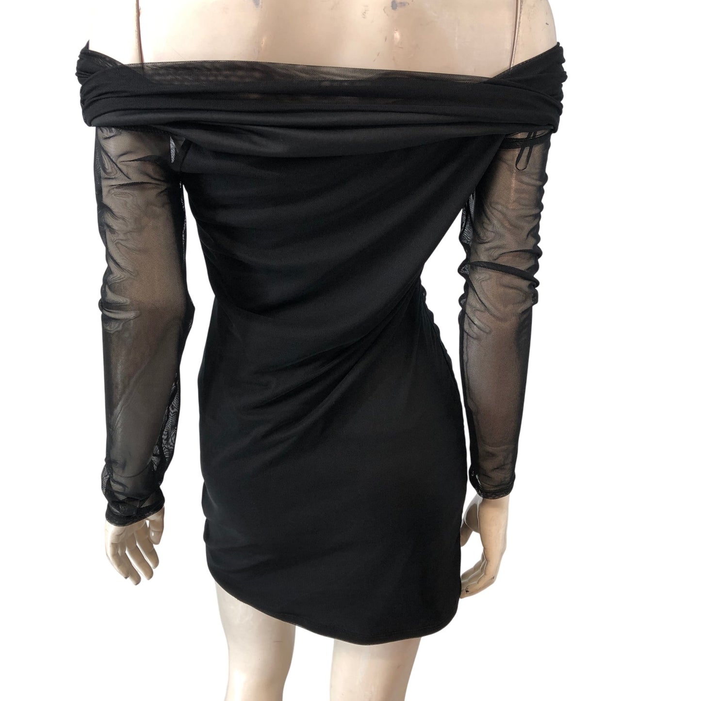 River Island Black Off Shoulder Ruched Dress UK16 Women's V Neck Elegant