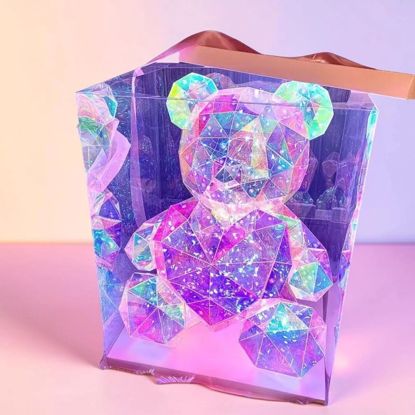 Night Light Holographic Teddy Bear Nursery Décor Pink Heart 10"