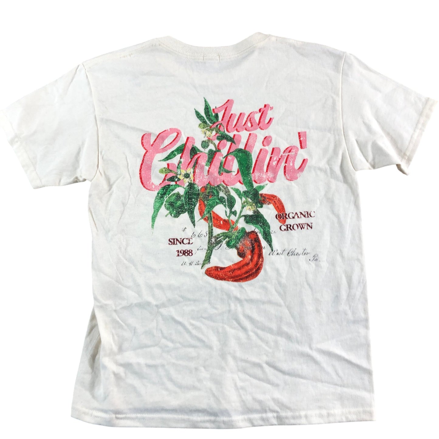 River Island Chilli Club T-Shirt 9-10 Years Kids Cream Short Sleeve Cotton