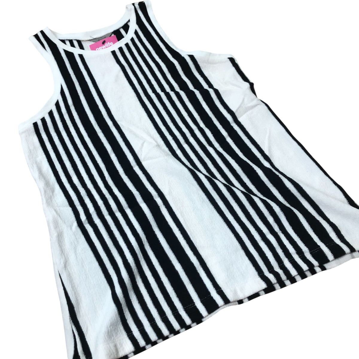 River Island Women Black And White Striped Tank Top Cotton Fashion Large
