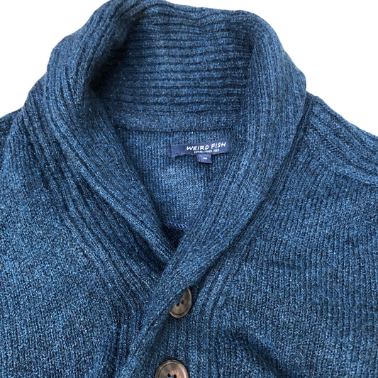 Weird Fish Men's Navy Sweater Size M Ribbed Knit Design With Buttons