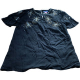 Beaded Embellished Top UK14 Women's Black Short Sleeve Party Style