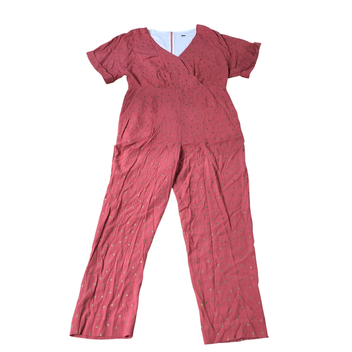 Women's Jumpsuit Size 12 Red Polka Dot Style V Neck Short Sleeve