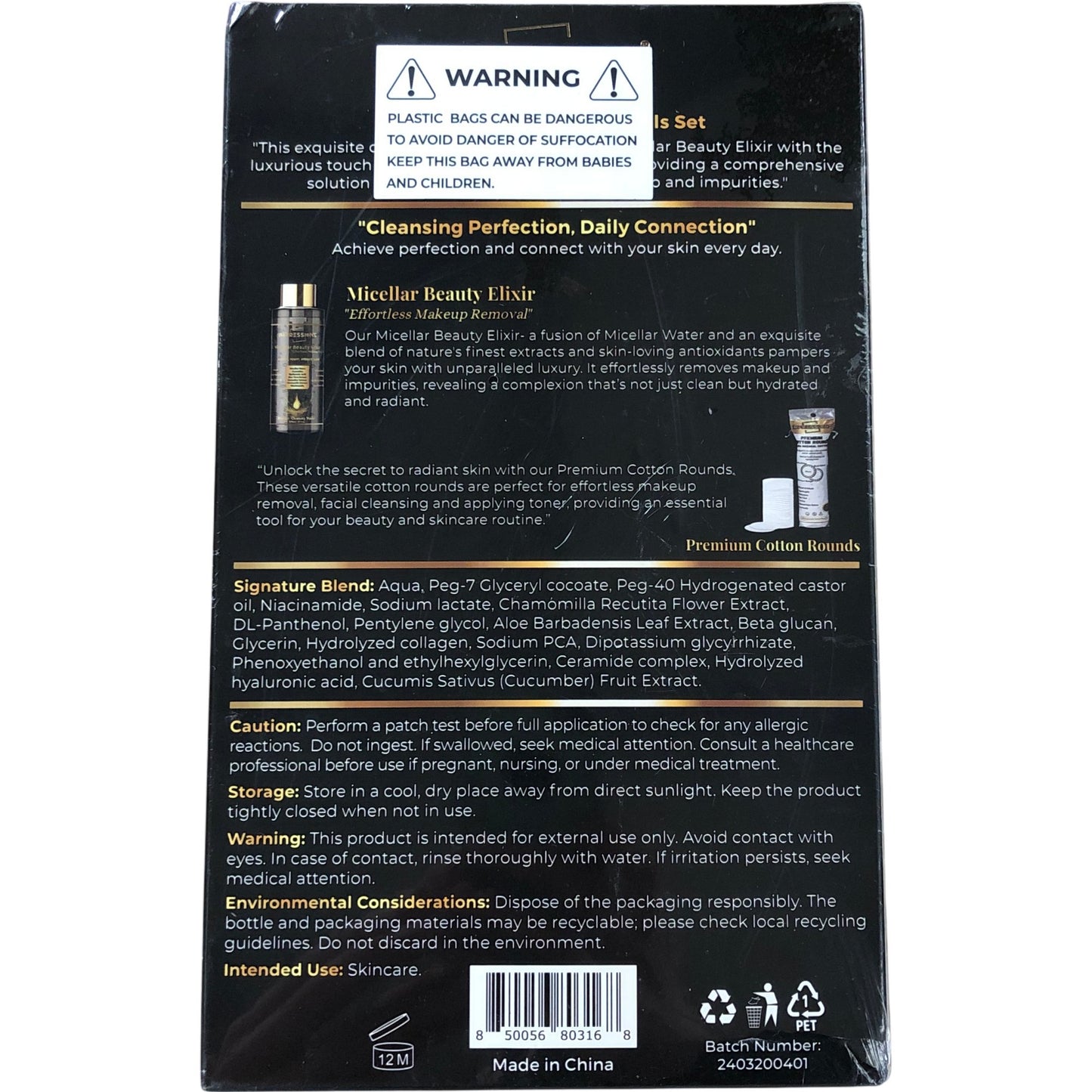 IMPRESSIONS Micellar Beauty Elixir Cleansing 100ml Makeup Removal Cottons Rounds