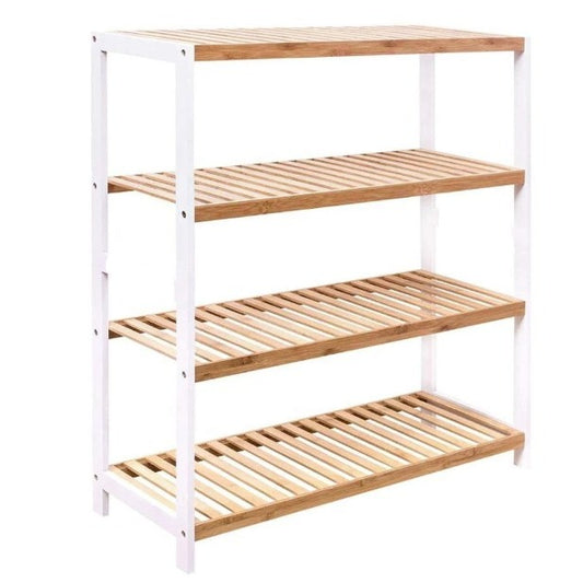 Bamboo Shoe Rack 4 Tier Storage Organiser White & Natural Wood 26"x17"