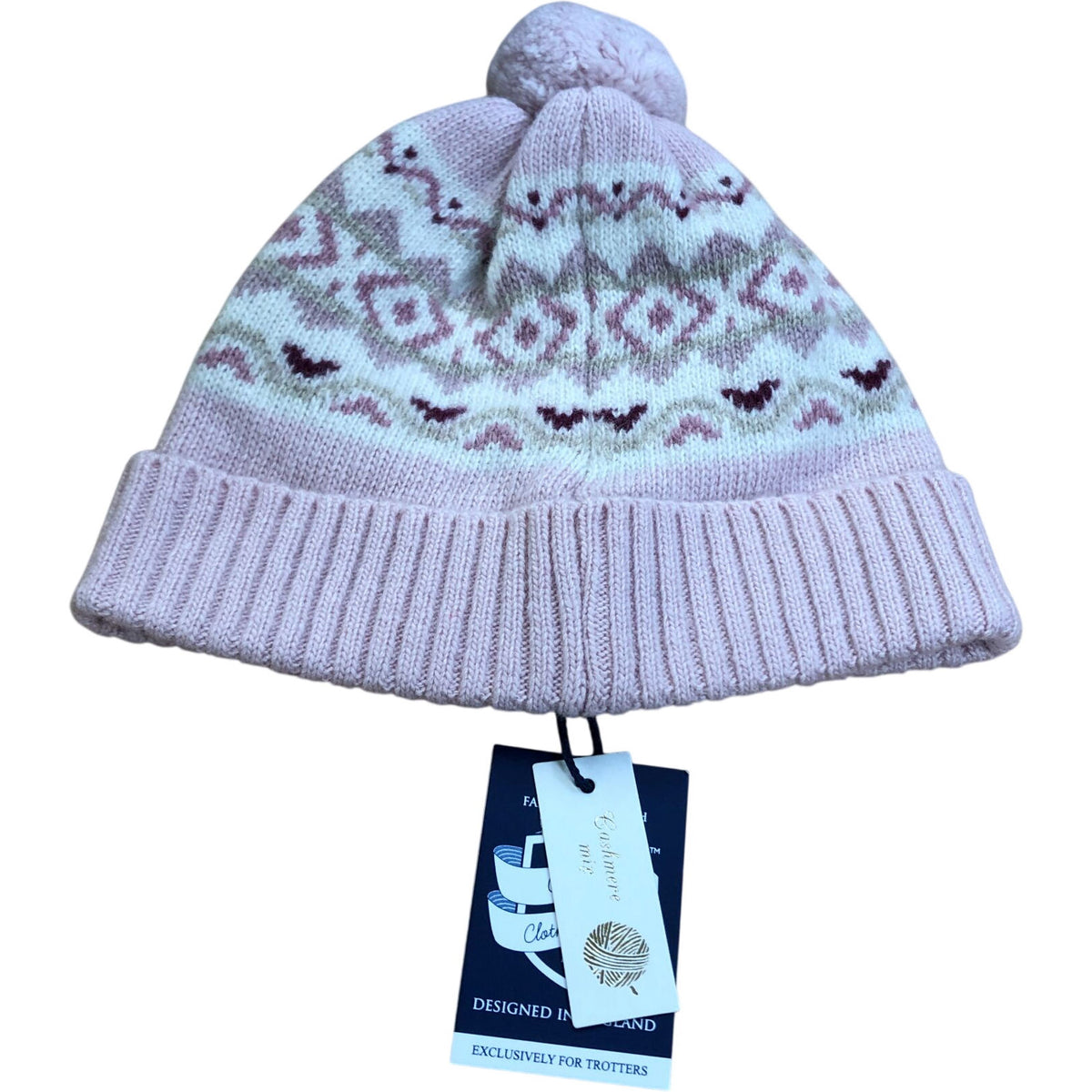Trotters Frankie Fair Isle Beanie Pink Baby Warm Knit Hat Size ML