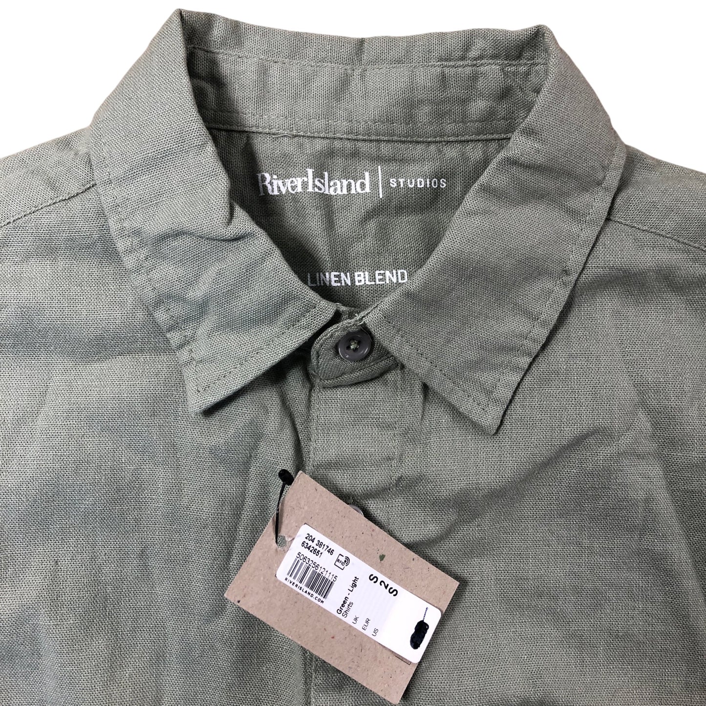 RIVER ISLAND Casual Shirt Size S Men's Short Sleeve Linen Blend Green