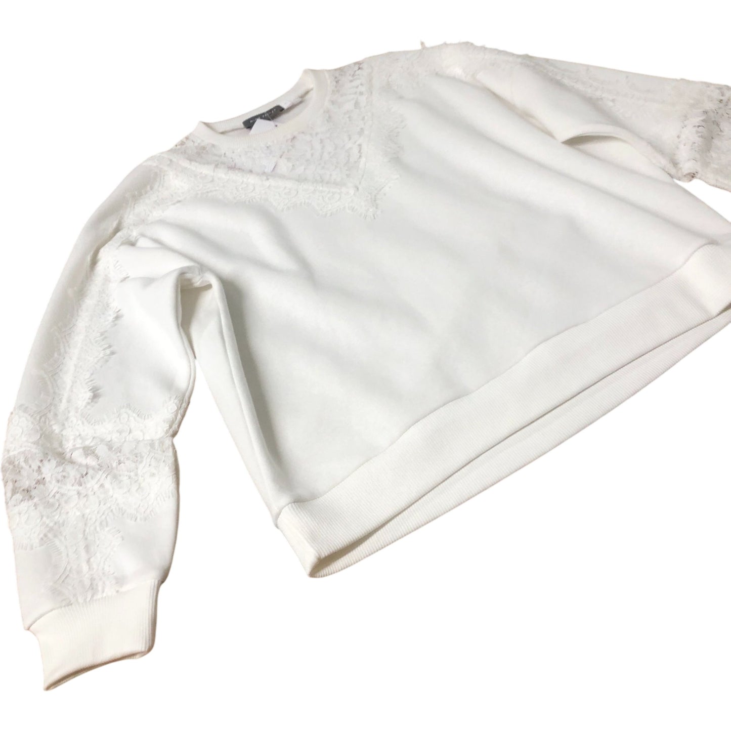 White Sweatshirt Women's Lace Detail Long Sleeve Casual Small