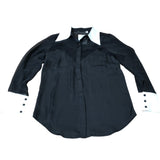 Branded Black Shirt UK8 Women's Long Sleeve Sheer Satin with White Collar