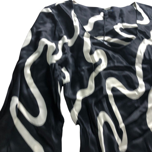 River Island Black Satin Midi Dress Squiggle Print - Size 10